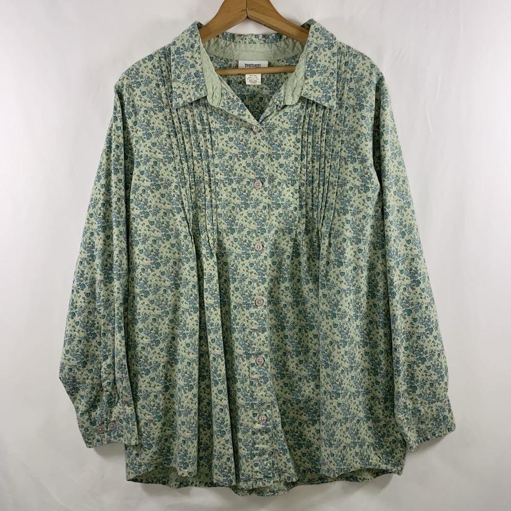 Womens Cottage Pin Tuck Ditsy Floral Button Tunic Top Size 2XL Prairie Cotton